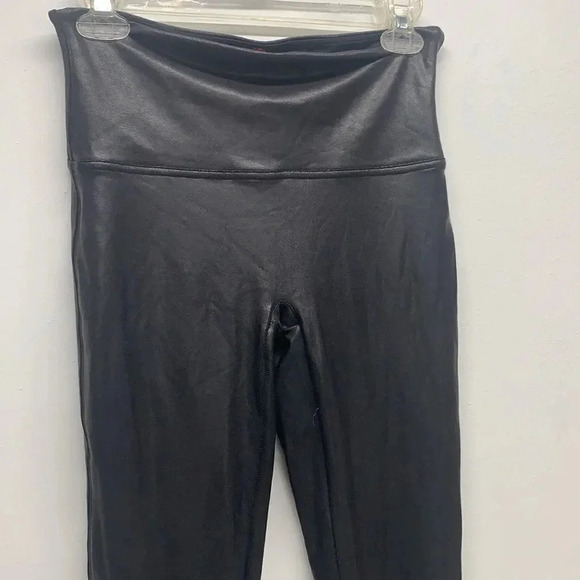 Spanx Faux Leather Leggings Vegan Pull On Pants Stretch Shiny Black Size L Large - Picture 3 of 8
